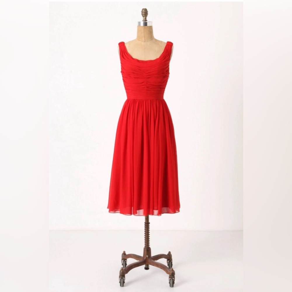 Anthropologie Red Sleeveless silk Midi Dress